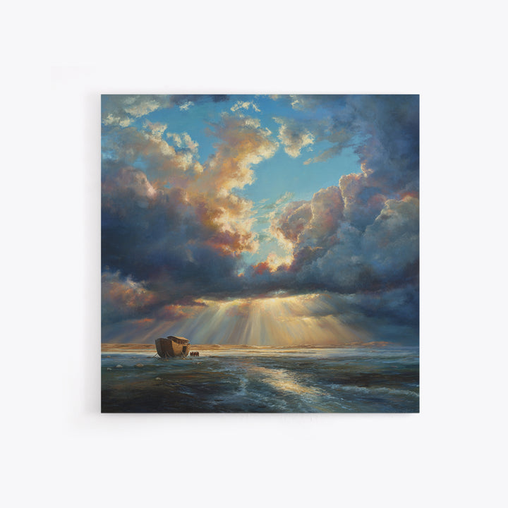 Noah's Ark Storm Clouds Wall Art, Christian Canvas Print, Ocean Seascape Painting, Bible Story Decor, Inspirational Gift