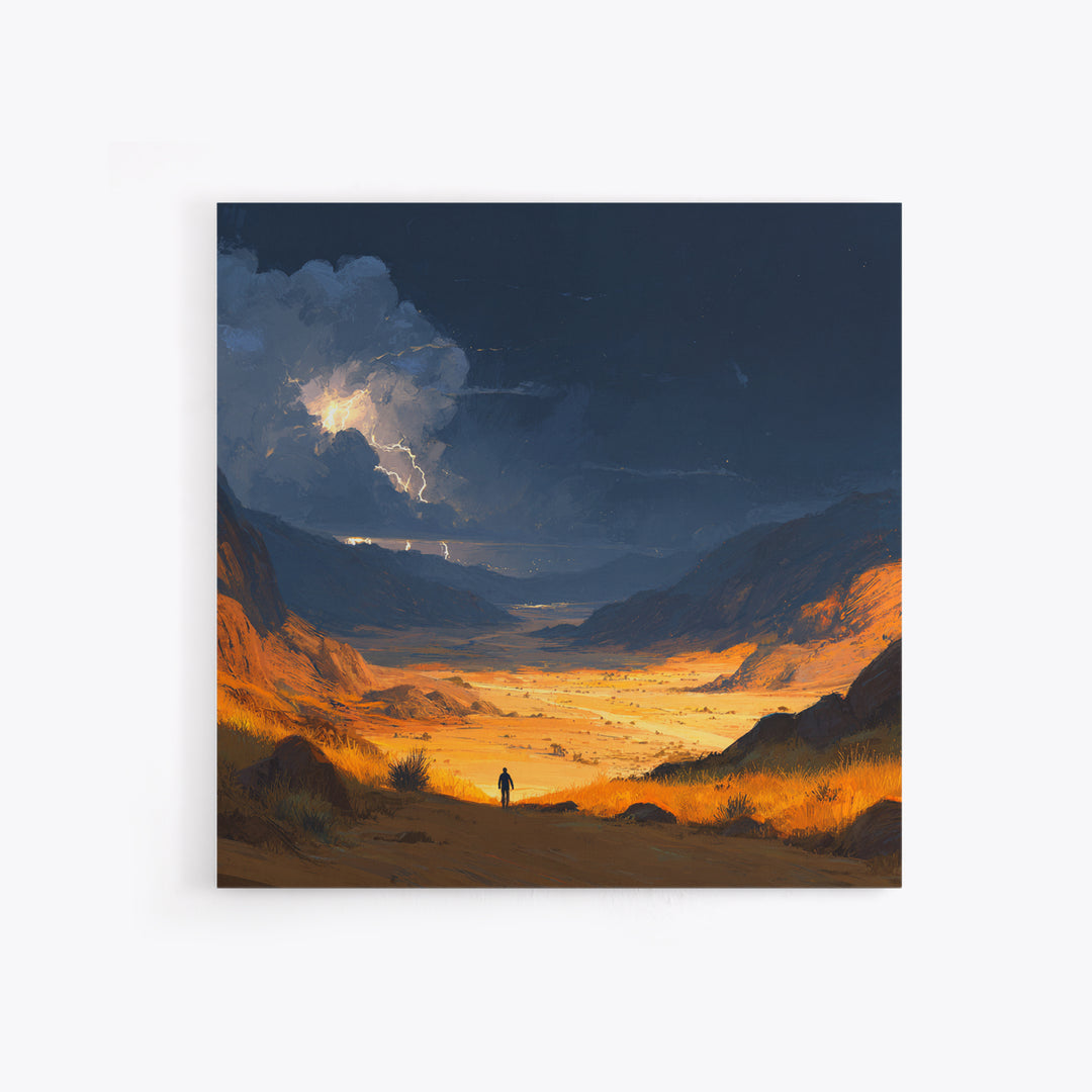 Stormy Desert Valley Wall Art, Lightning Landscape Painting, Moody Mountain Decor, Large Nature Art Print, Gift For Him, Home Decor