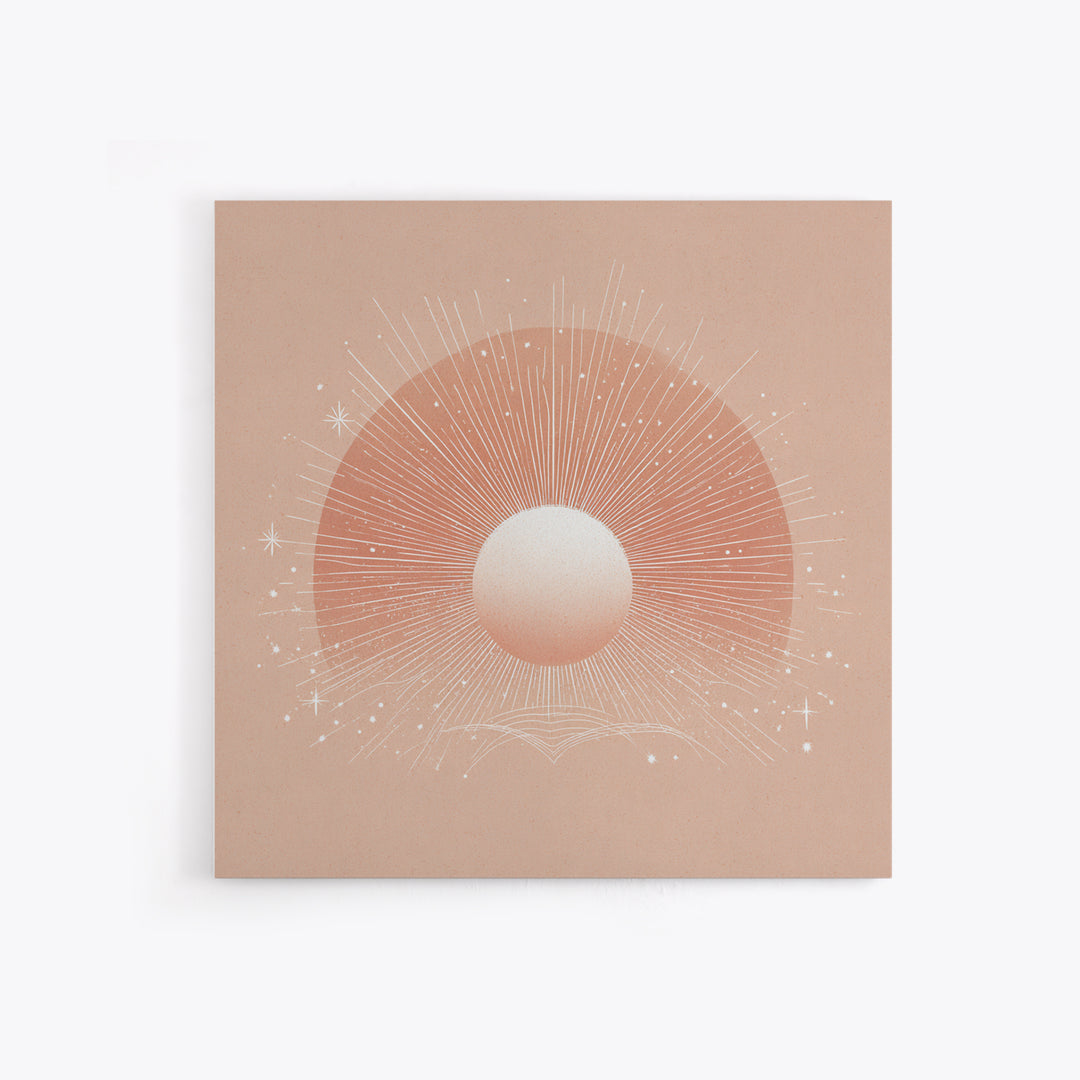 Radiant Peach Sun Wall Art, Celestial Canvas Print, Boho Sun And Moon Decor, Minimalist Nursery Or Bedroom Wall Decor Art Print