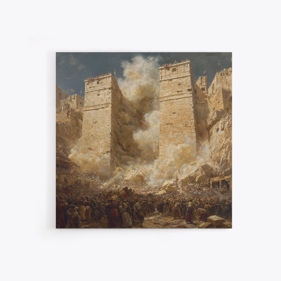 Epic Ancient Siege City Collapse Wall Art, Biblical Battle Canvas Print, Historical Drama, Medieval Decor, Statement Artwork