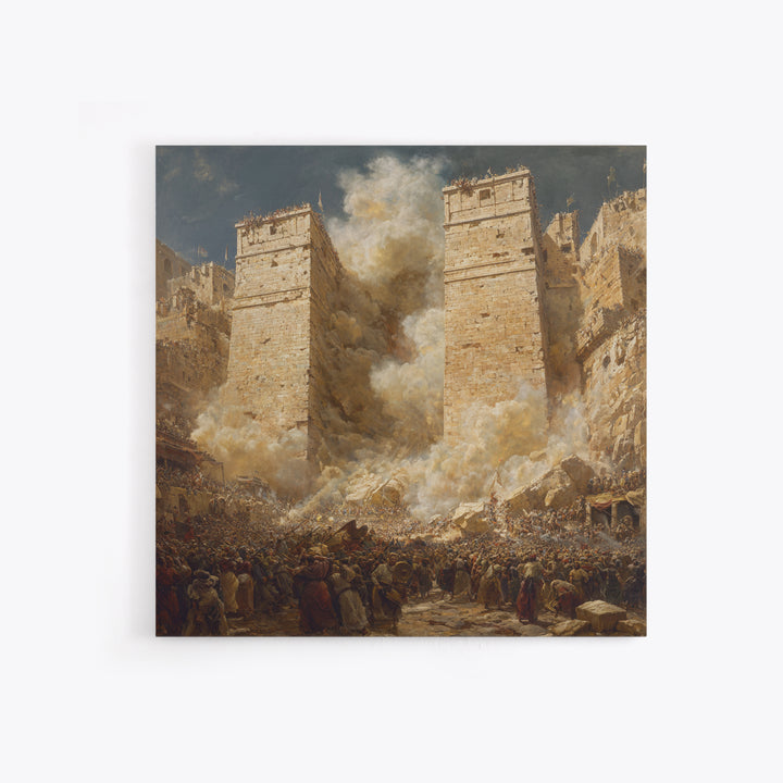 Epic Ancient Siege City Collapse Wall Art, Biblical Battle Canvas Print, Historical Drama, Medieval Decor, Statement Artwork
