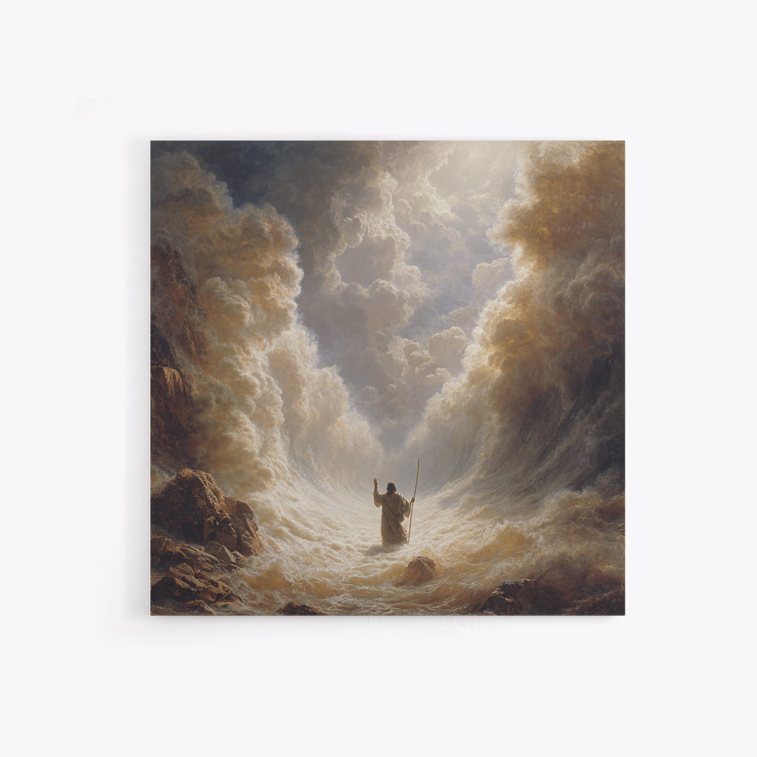 Moses Parting The Red Sea Wall Art, Biblical Canvas Print, Christian Home Decor, Religious Gift, Dramatic Seascape Painting Print