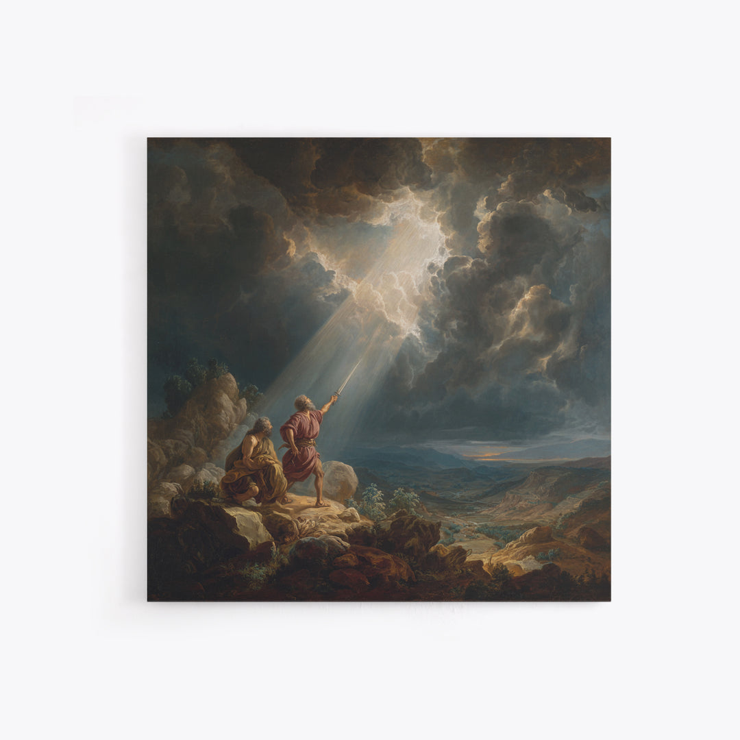 Prophets Beneath Storm Clouds Wall Art, Biblical Landscape Canvas Print, Christian Decor, Dramatic Baroque Fine Art Gift