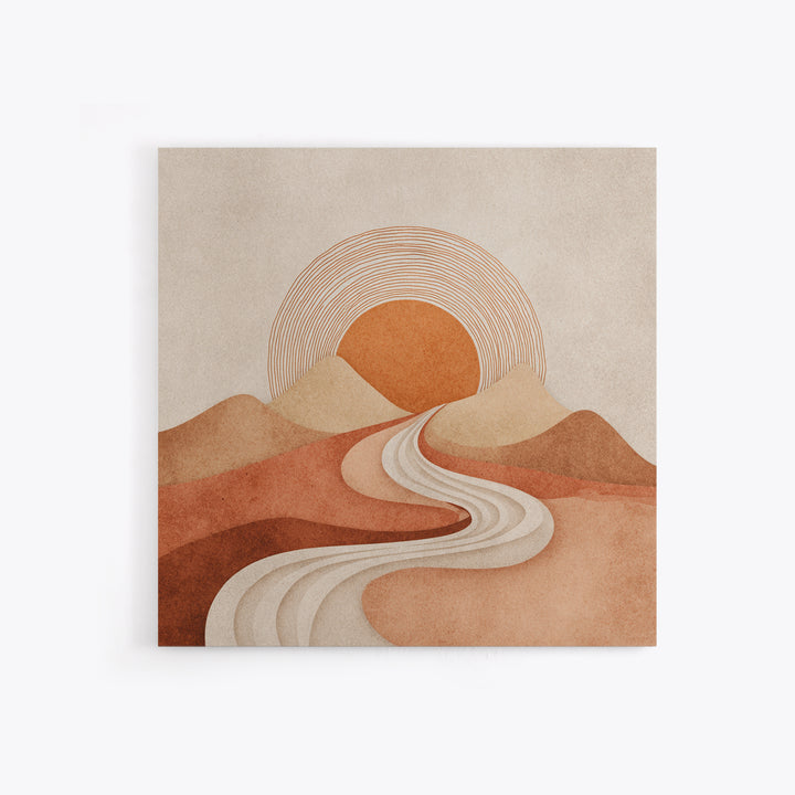 Boho Desert Landscape Wall Art, Terracotta Sunset Canvas Print, Southwestern Minimalist Decor, Earth Tone Living Room Art