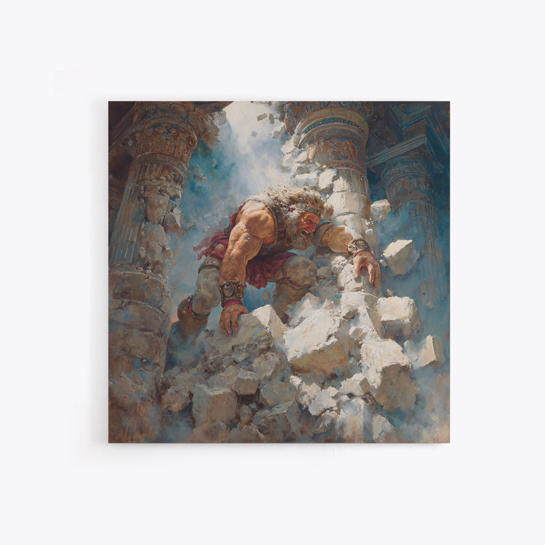 Ancient Titan Warrior In Crumbling Temple Wall Art, Greek Mythology Canvas Print, Dramatic Fantasy Ruins Home Decor Gift For Him