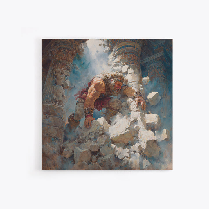 Ancient Titan Warrior In Crumbling Temple Wall Art, Greek Mythology Canvas Print, Dramatic Fantasy Ruins Home Decor Gift For Him