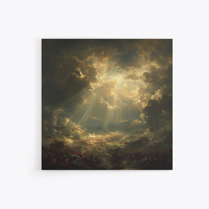 Heavenly Sunbeams Over Storm Clouds Canvas Print, Dramatic Spiritual Wall Art, Epic Landscape, Christian Decor, Statement Artwork