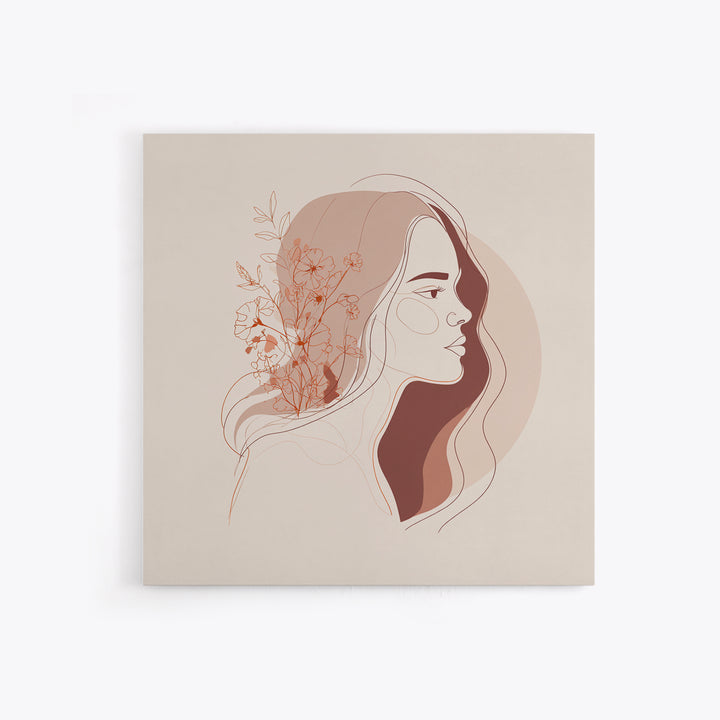 Terracotta Floral Woman Wall Art, Minimalist Line Portrait Canvas Print, Feminine Boho Decor, Neutral Bedroom Art Print For Her