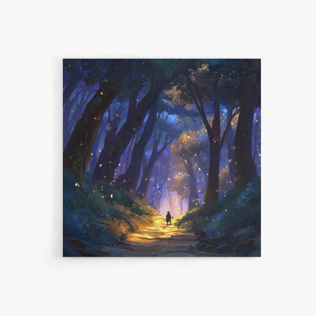 Enchanted Forest Path Wall Art, Whimsical Canvas Print, Firefly Woodland Decor, Fairy Tale Nursery Art, Magical Gift For Kids