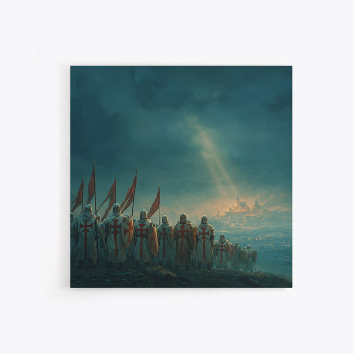 Templar Knights Over Misty Jerusalem Canvas Print, Medieval Fantasy Wall Art, Christian Decor, Crusader History Gift For Him