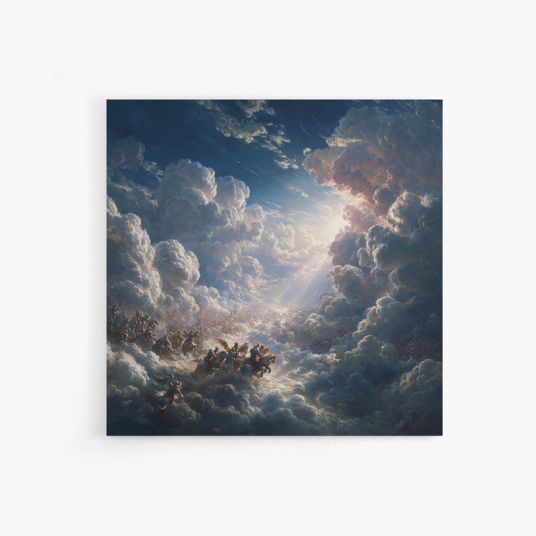 Angelic Battle In Storm Clouds Framed Canvas Print, Baroque Wall Art, Celestial Fantasy Art, Dramatic Spiritual Decor Print