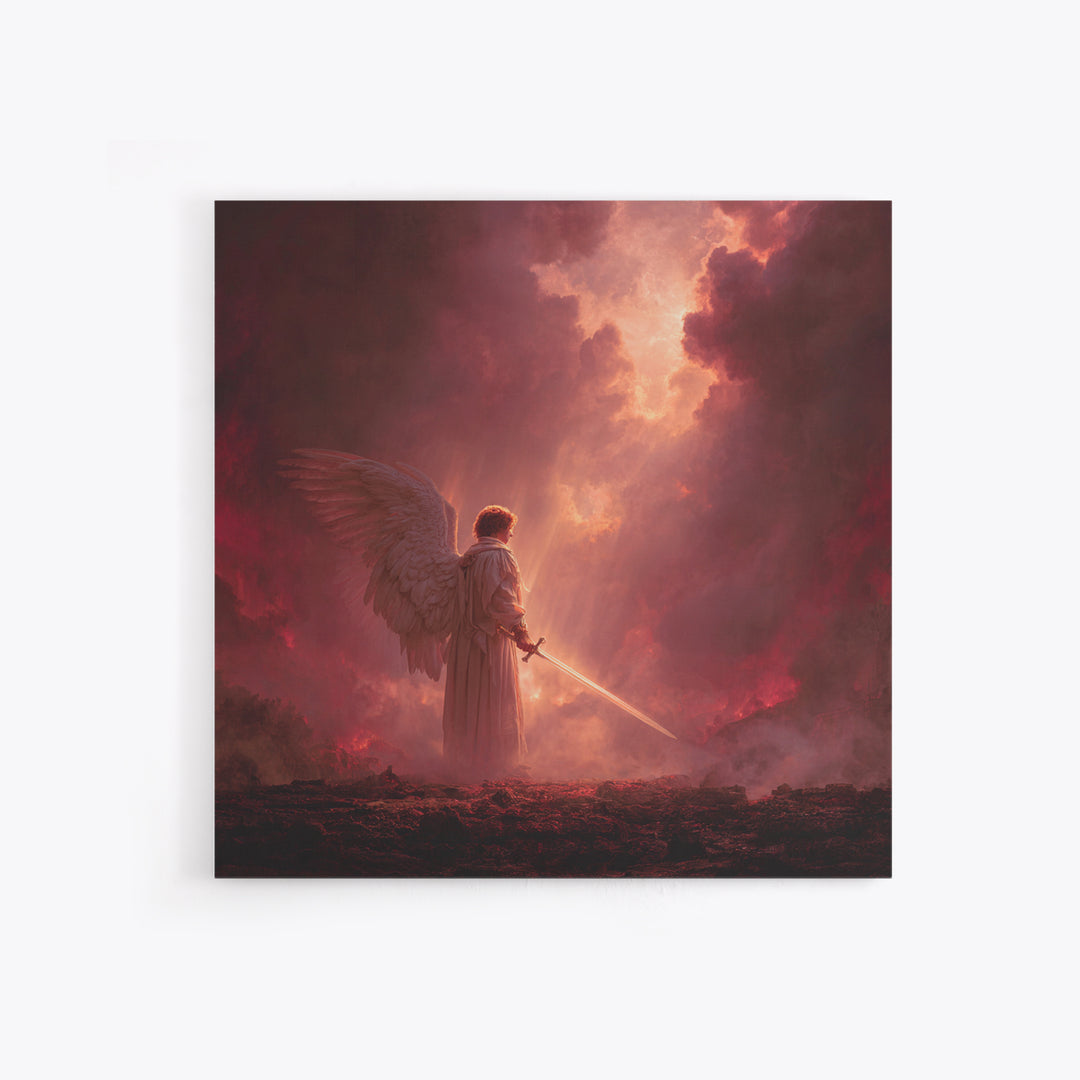 Angel Warrior With Sword Wall Art, Dark Fantasy Canvas Print, Christian Spiritual Decor, Gothic Celestial Statement Artwork