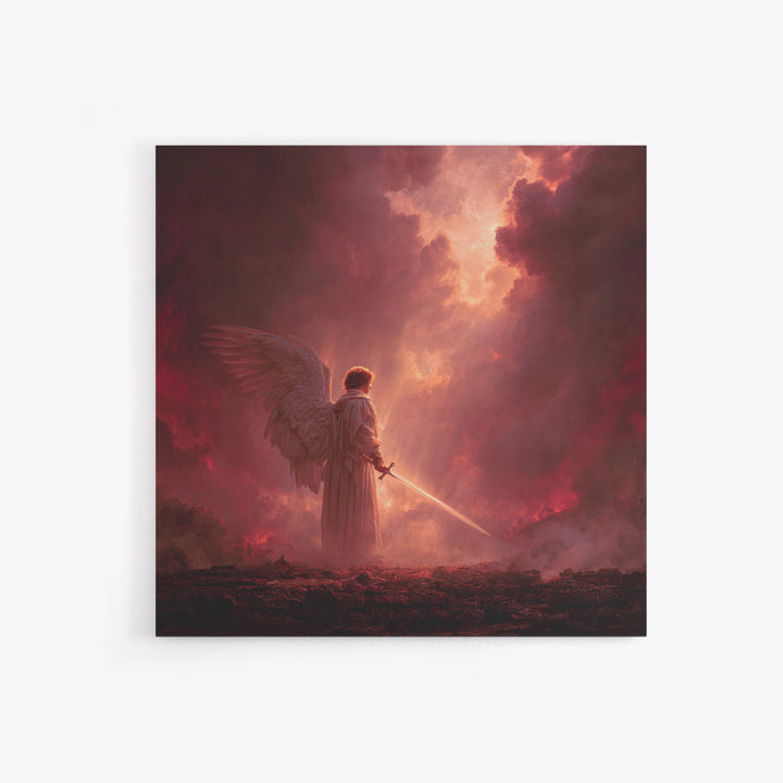 Angel Warrior With Sword Wall Art, Dark Fantasy Canvas Print, Christian Spiritual Decor, Gothic Celestial Statement Artwork