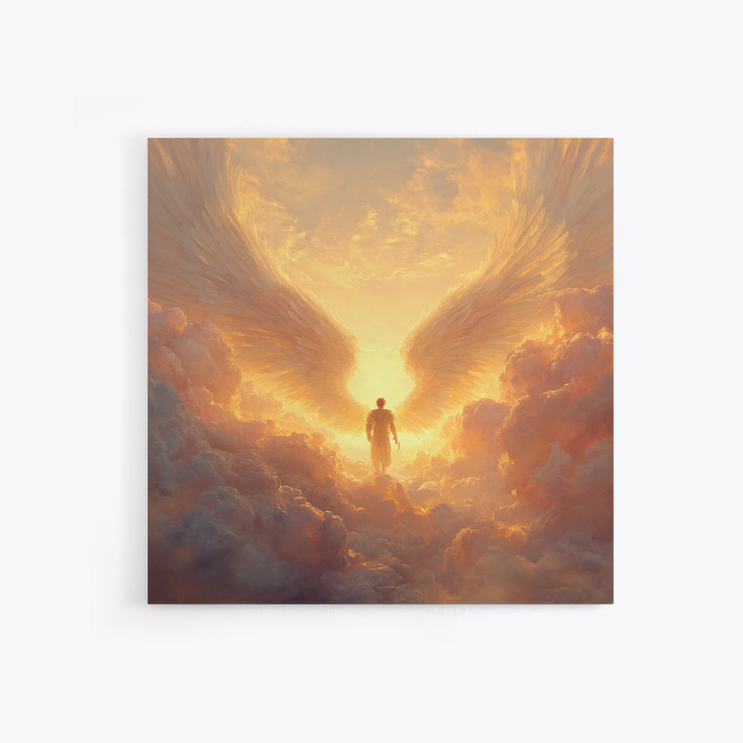 Angel Wings In Golden Clouds Canvas Print, Celestial Wall Art, Spiritual Heaven Decor, Guardian Angel Gift For Her, Nursery Wall Decor