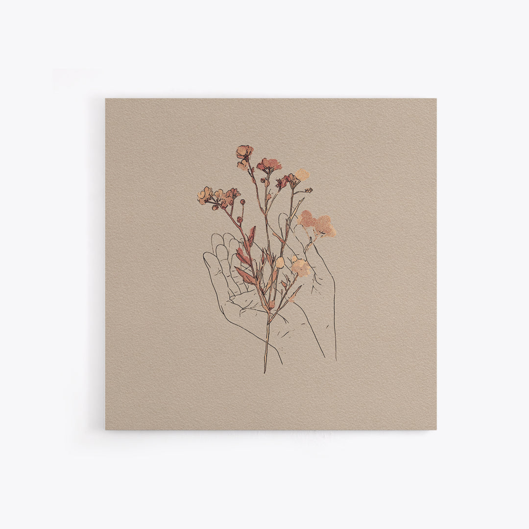 Delicate Hand With Wildflowers Wall Art, Feminine Botanical Line Art Canvas Print, Minimalist Bedroom Decor Gift For Her