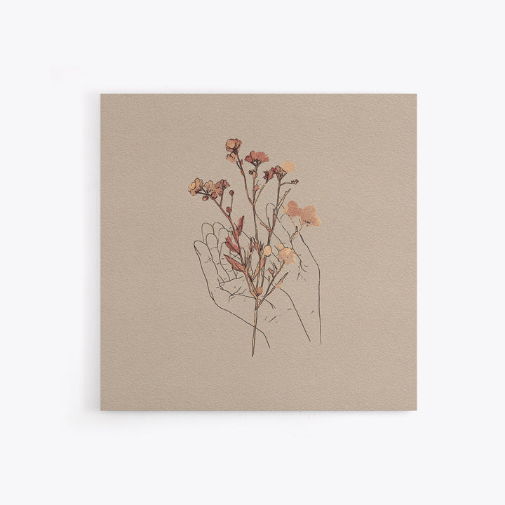 Delicate Hand With Wildflowers Wall Art, Feminine Botanical Line Art Canvas Print, Minimalist Bedroom Decor Gift For Her