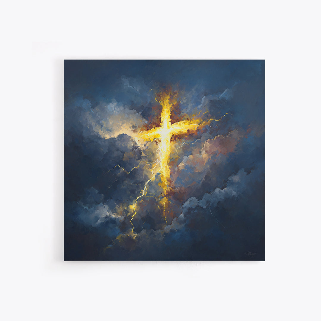 Glowing Cross In Storm Clouds Canvas Print, Christian Wall Art, Spiritual Gift, Faith Inspired Home Decor, Bible Verse Decor