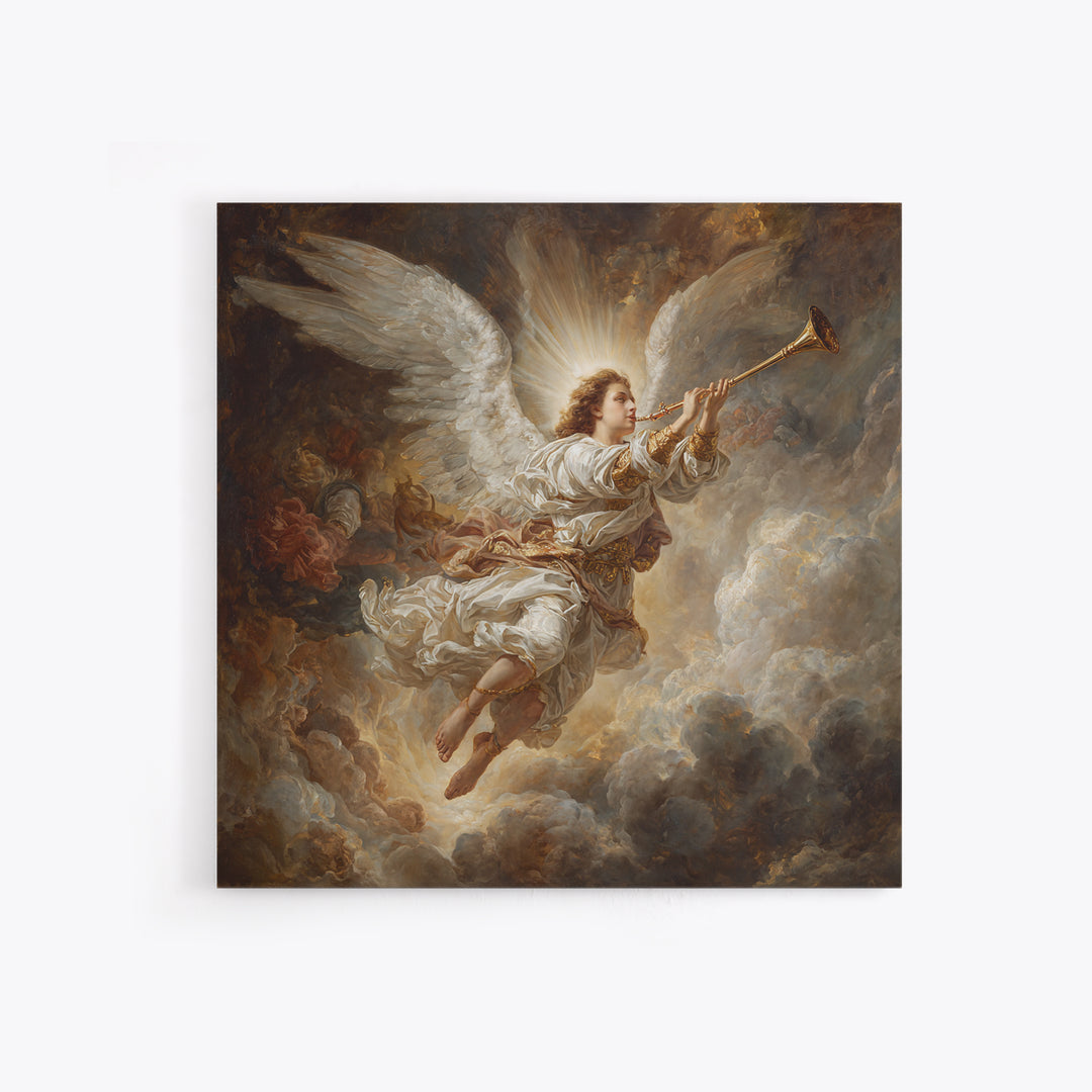 Baroque Angel Trumpet Wall Art, Celestial Religious Painting, Renaissance Inspired Decor, Christian Gift, Fine Art Print