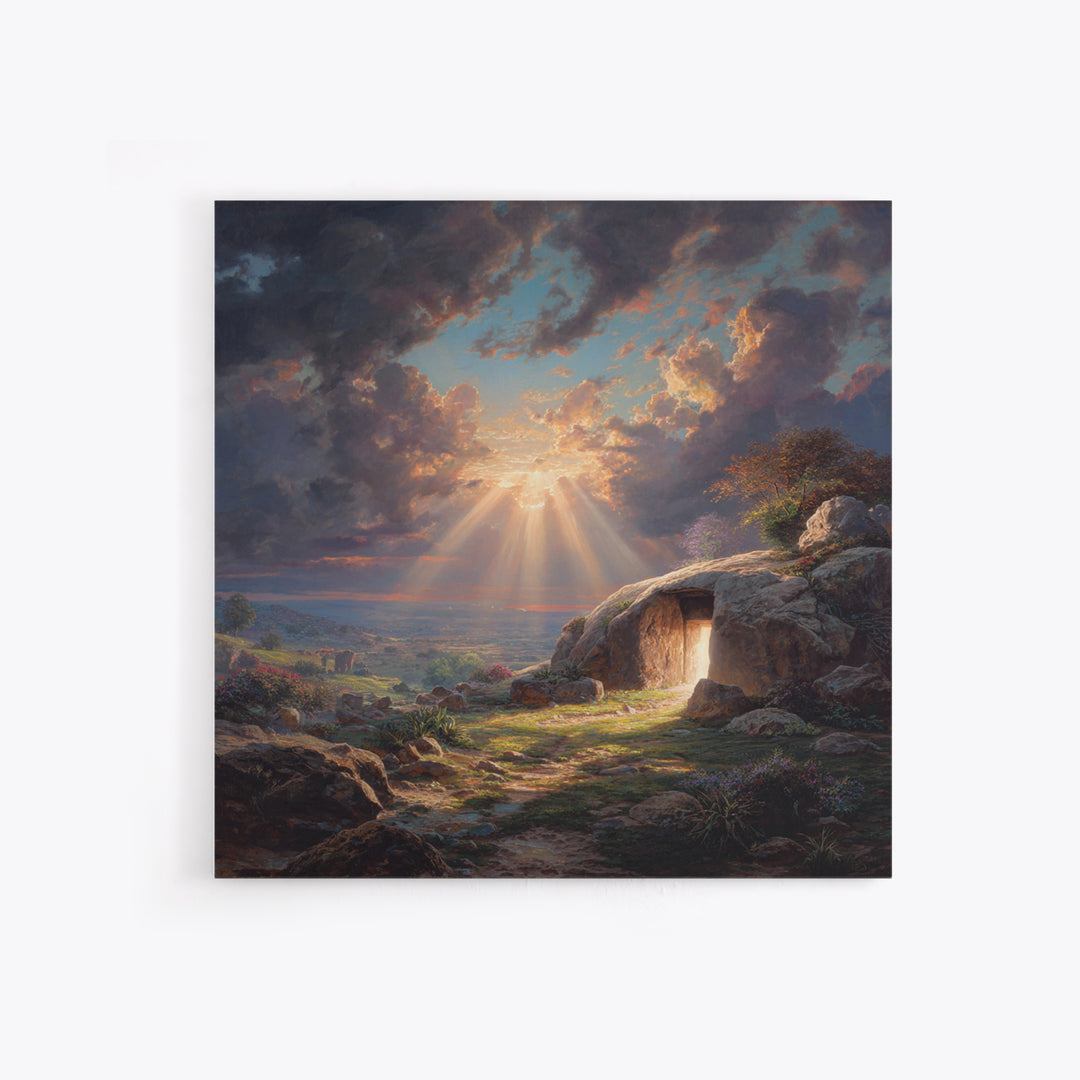 Empty Tomb Resurrection Wall Art, Christian Landscape Canvas Print, Easter Decor, Bible Story Gift, Inspirational Home Decor