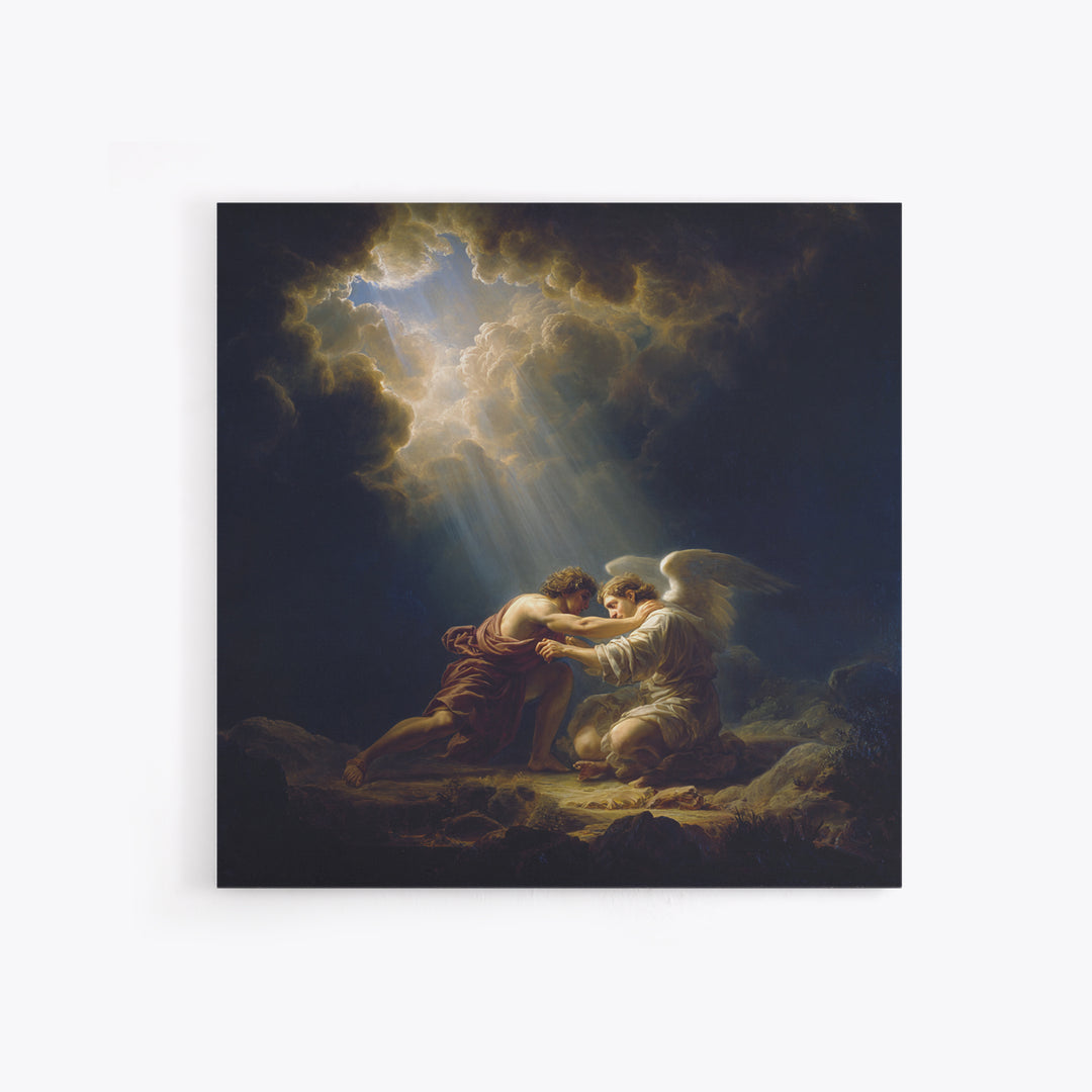 Guardian Angel Comforting Man Canvas Print, Biblical Wall Art, Religious Fine Art, Spiritual Home Decor Gift For Her And Him