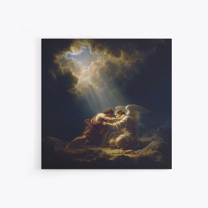 Guardian Angel Comforting Man Canvas Print, Biblical Wall Art, Religious Fine Art, Spiritual Home Decor Gift For Her And Him