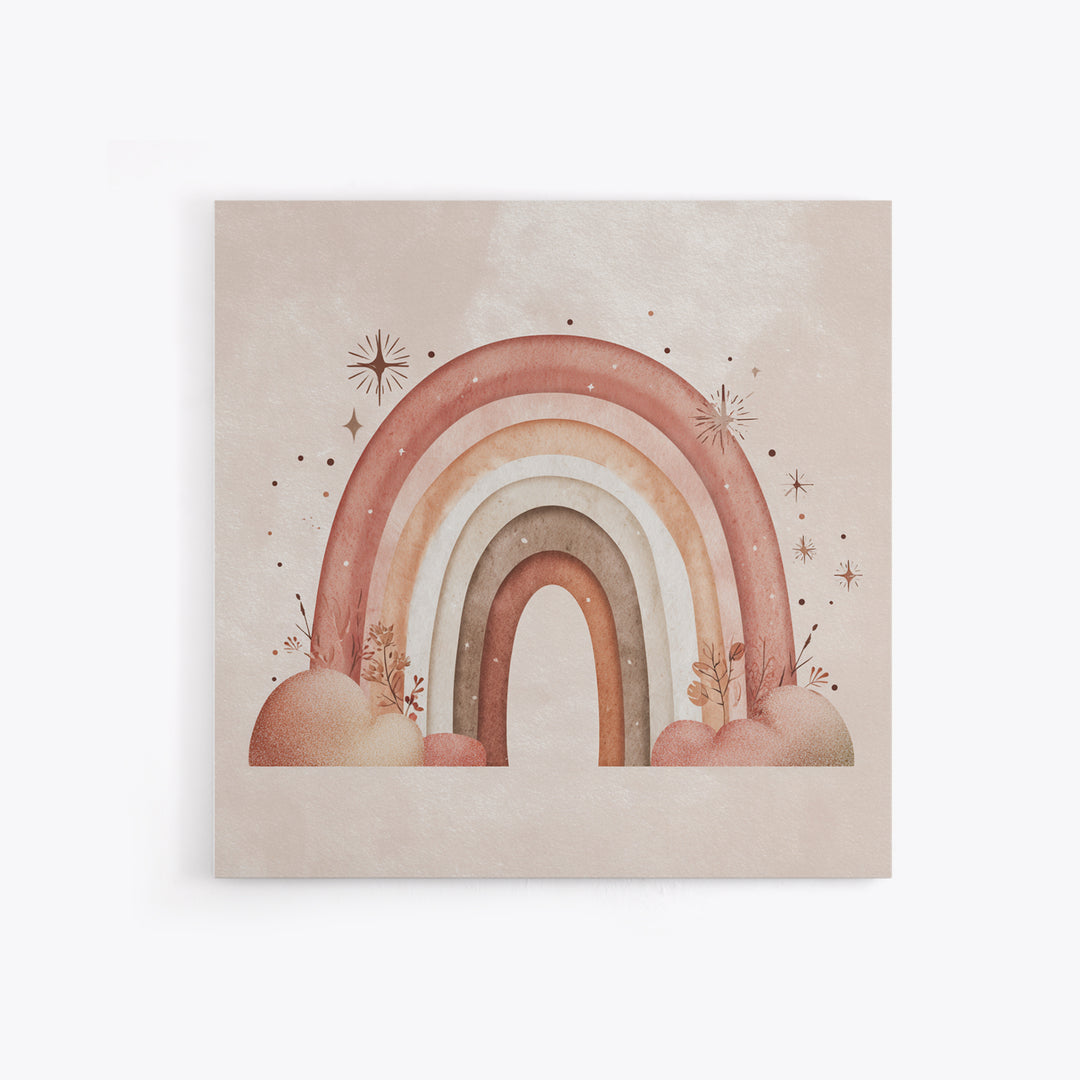 Boho Rainbow Stars And Clouds Wall Art, Neutral Nursery Canvas Print, Whimsical Kids Room Decor Baby Shower Gift For Girl