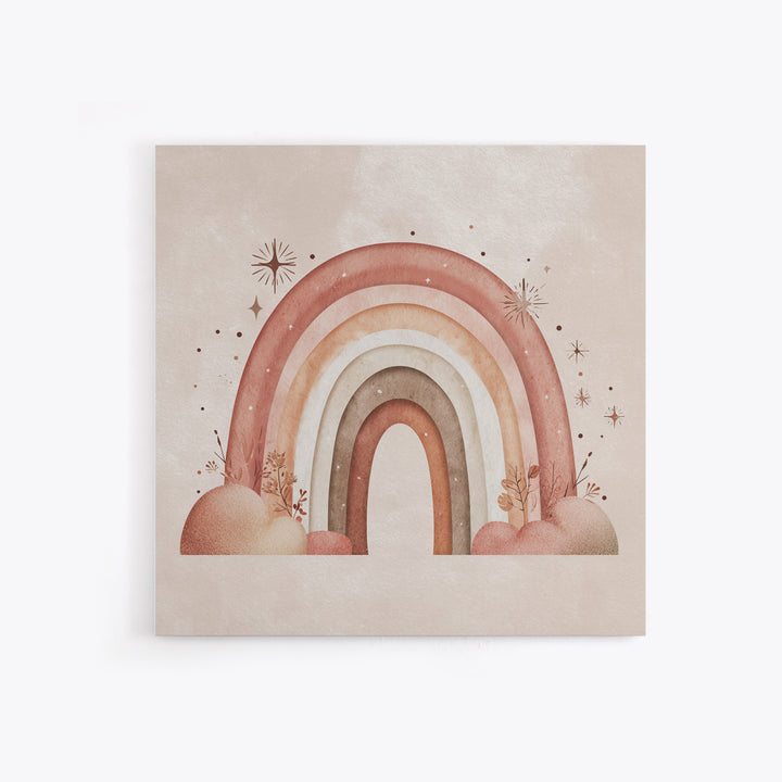 Boho Rainbow Stars And Clouds Wall Art, Neutral Nursery Canvas Print, Whimsical Kids Room Decor Baby Shower Gift For Girl
