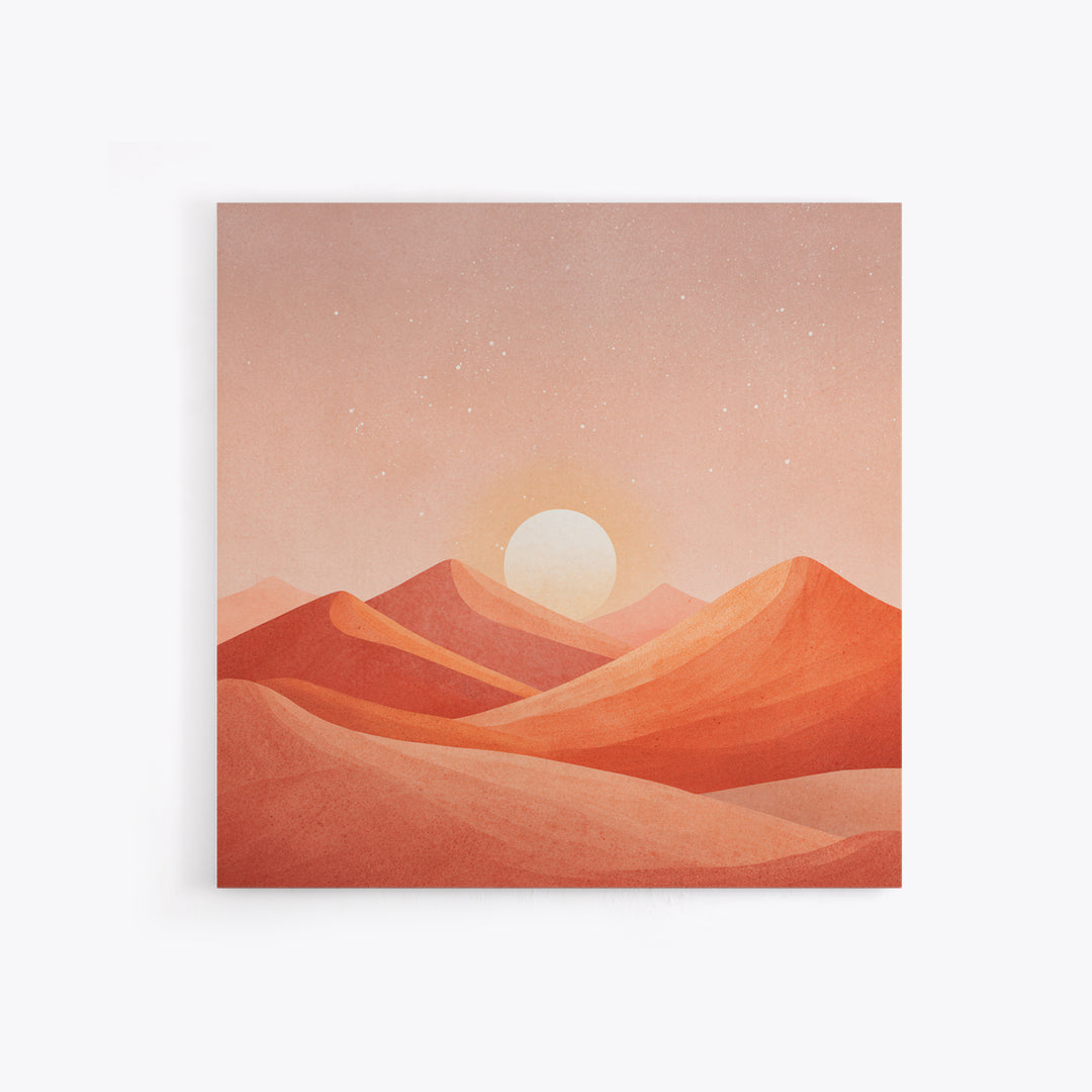 Blush Desert Mountains Sunrise Wall Art, Warm Terracotta Landscape Canvas Print, Modern Boho Living Room Decor Above Bed