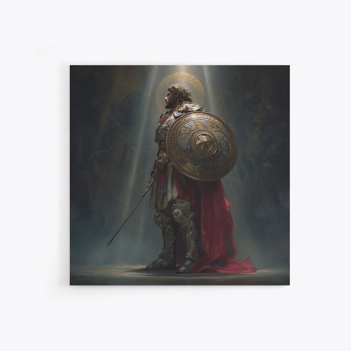 Angelic Warrior With Shield Framed Canvas Print, Dark Fantasy Wall Art, Renaissance Knight Decor For Dramatic Home Decor