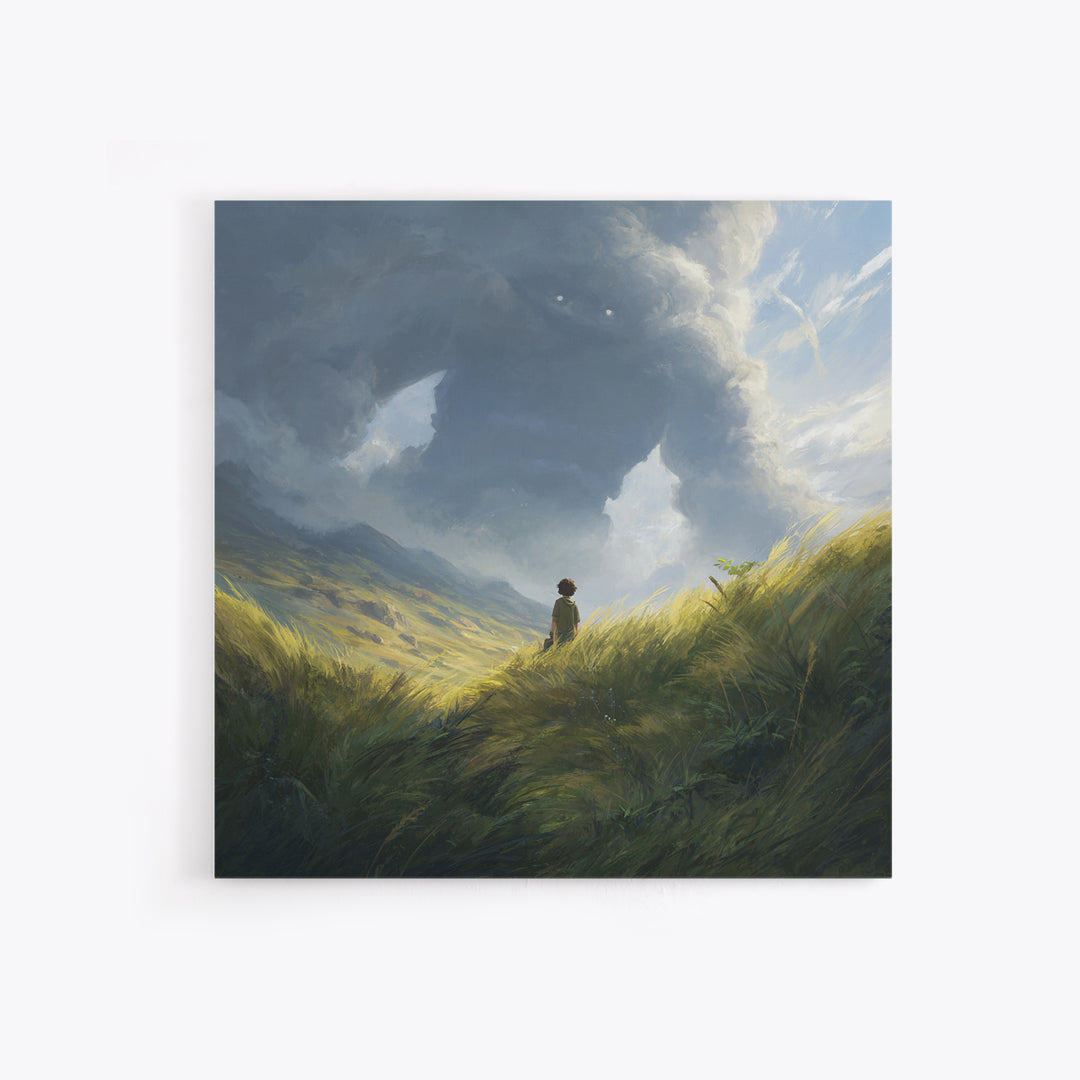 Lone Wanderer In Stormy Mountain Valley Wall Art, Fantasy Landscape Painting, Moody Nature Decor, Large Canvas Print, Home Decor