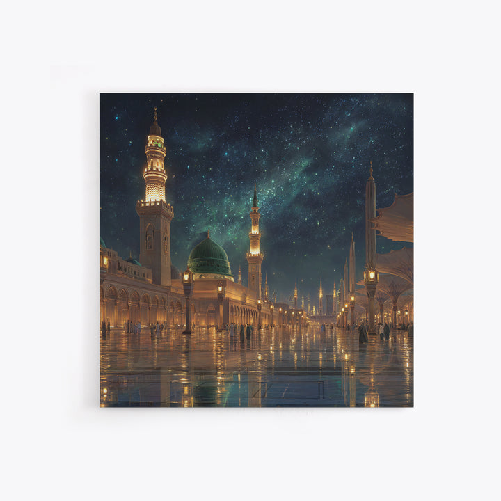 Starry Mosque Courtyard At Night Canvas Print, Islamic Architecture Wall Art, Celestial Decor, Muslim Home Decor Gift Idea