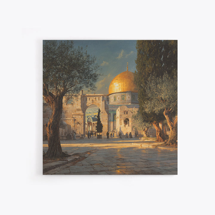 Golden Dome Of The Rock Courtyard Wall Art, Jerusalem Islamic Architecture, Olive Tree Landscape, Travel Poster, Spiritual Decor