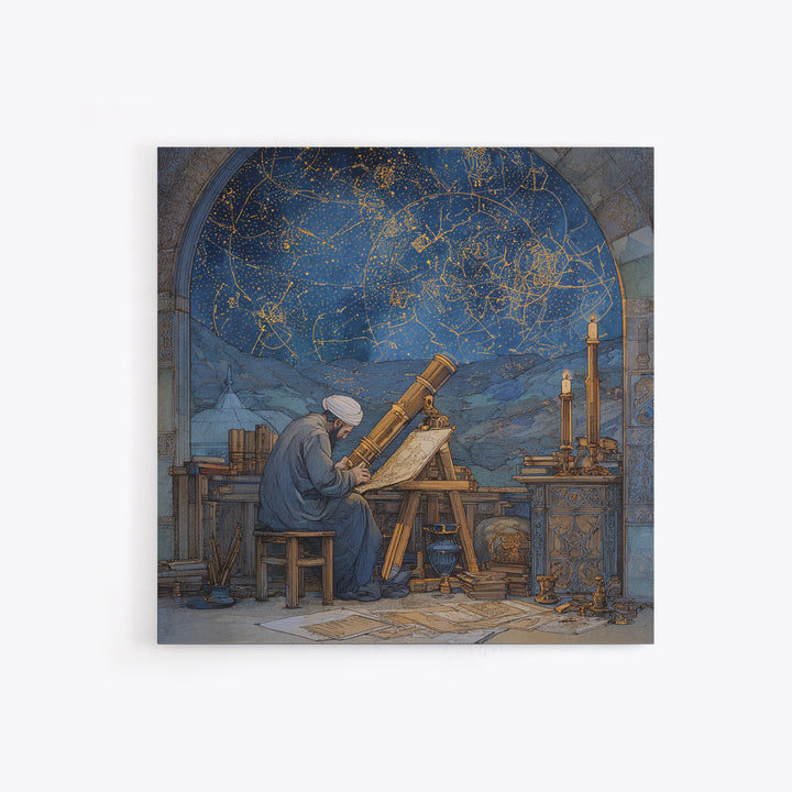 Medieval Astronomer Observatory Wall Art, Celestial Star Map Illustration, Islamic Science Decor, Astrology Canvas Print