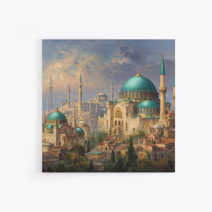 Turquoise Domed Istanbul Mosque Canvas Print, Islamic Architecture Wall Art, Middle Eastern Decor, Elegant Travel Poster