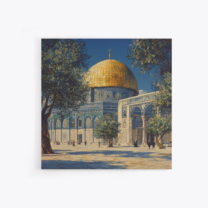 Golden Dome Jerusalem Courtyard Wall Art, Islamic Architecture Canvas Print, Mosque Decor, Middle Eastern Travel Poster Print