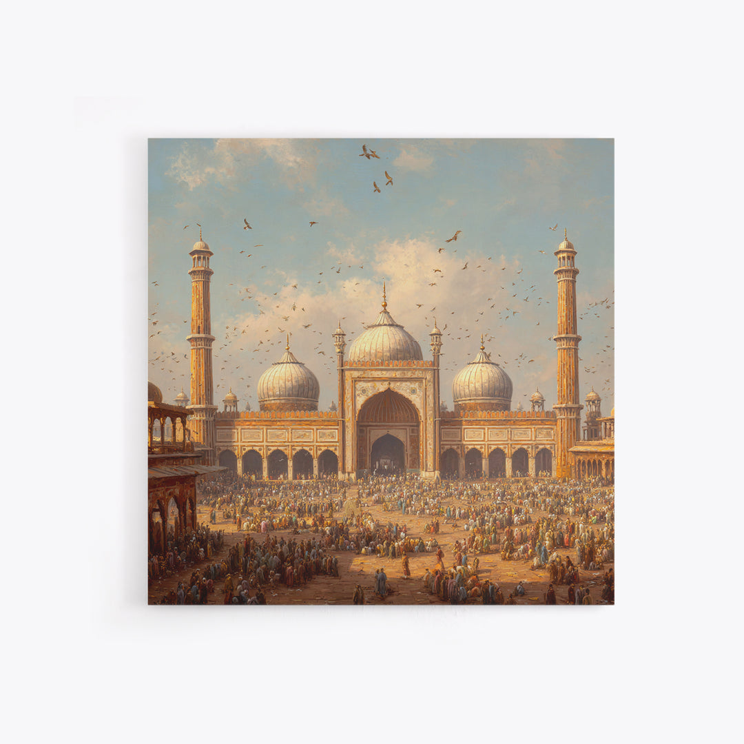Grand Mosque Courtyard Framed Canvas Print, Islamic Architecture Wall Art, Spiritual Home Decor, Eid Gift, Living Room Art