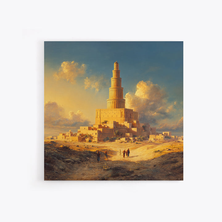Golden Desert Tower Of Babylon Canvas Print, Ancient Middle Eastern Landscape Wall Art For Living Room, Office Decor Gift