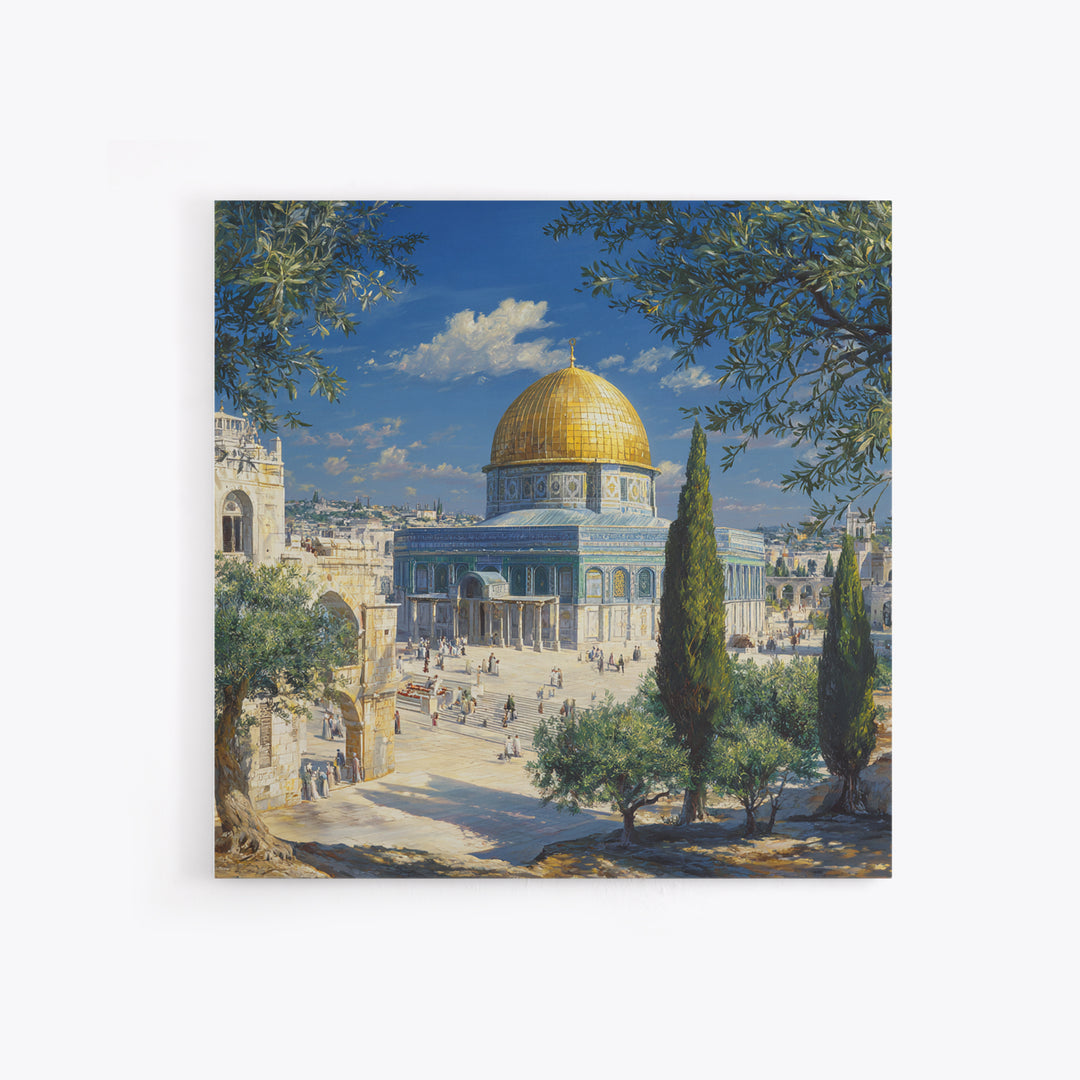Golden Dome Of The Rock Jerusalem Canvas Print, Islamic Architecture Painting, Holy Land Travel Poster, Prayer Room Decor