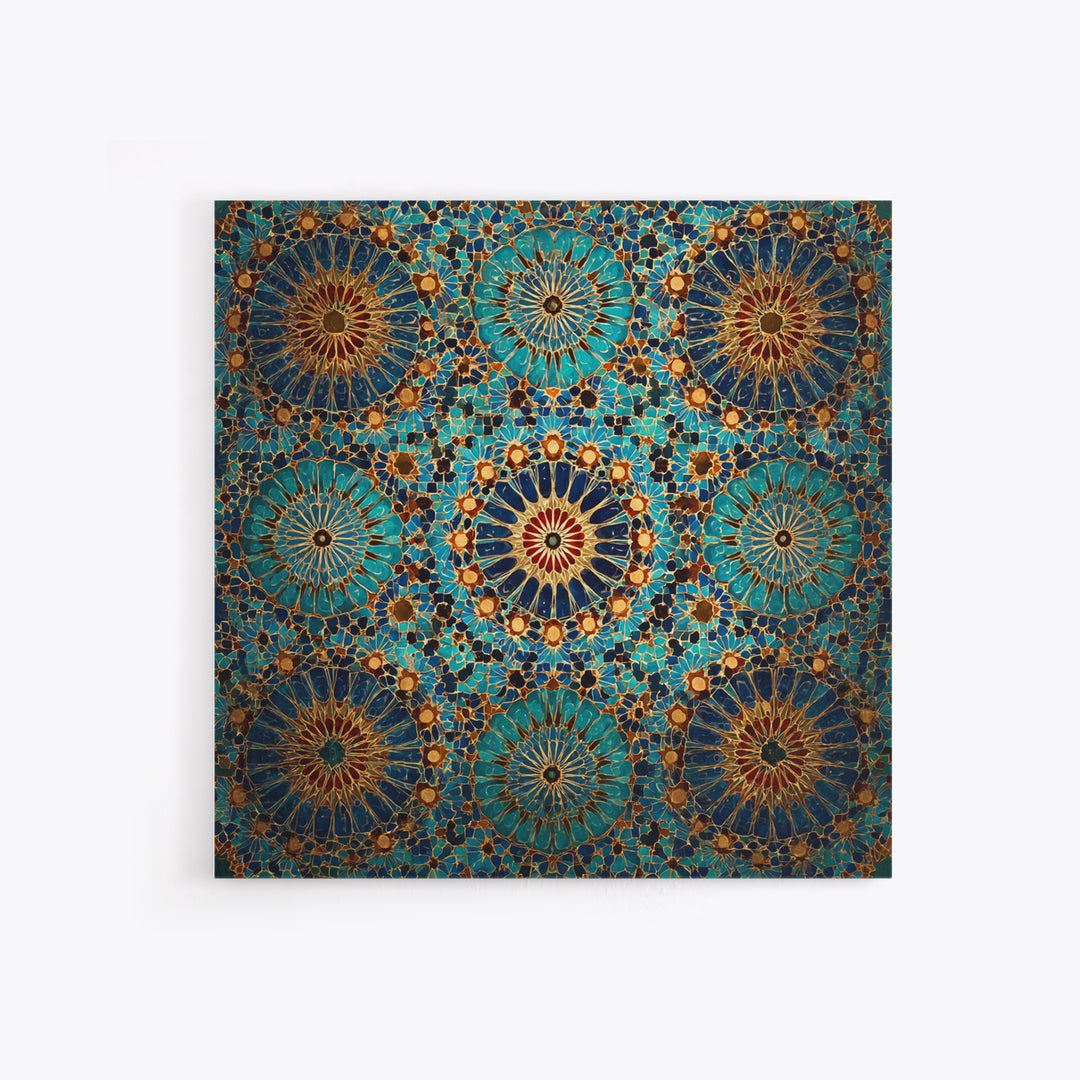 Turquoise Moroccan Tile Mosaic Wall Art, Geometric Islamic Canvas Print, Boho Wall Decor, Mediterranean Home Decor Gift Idea