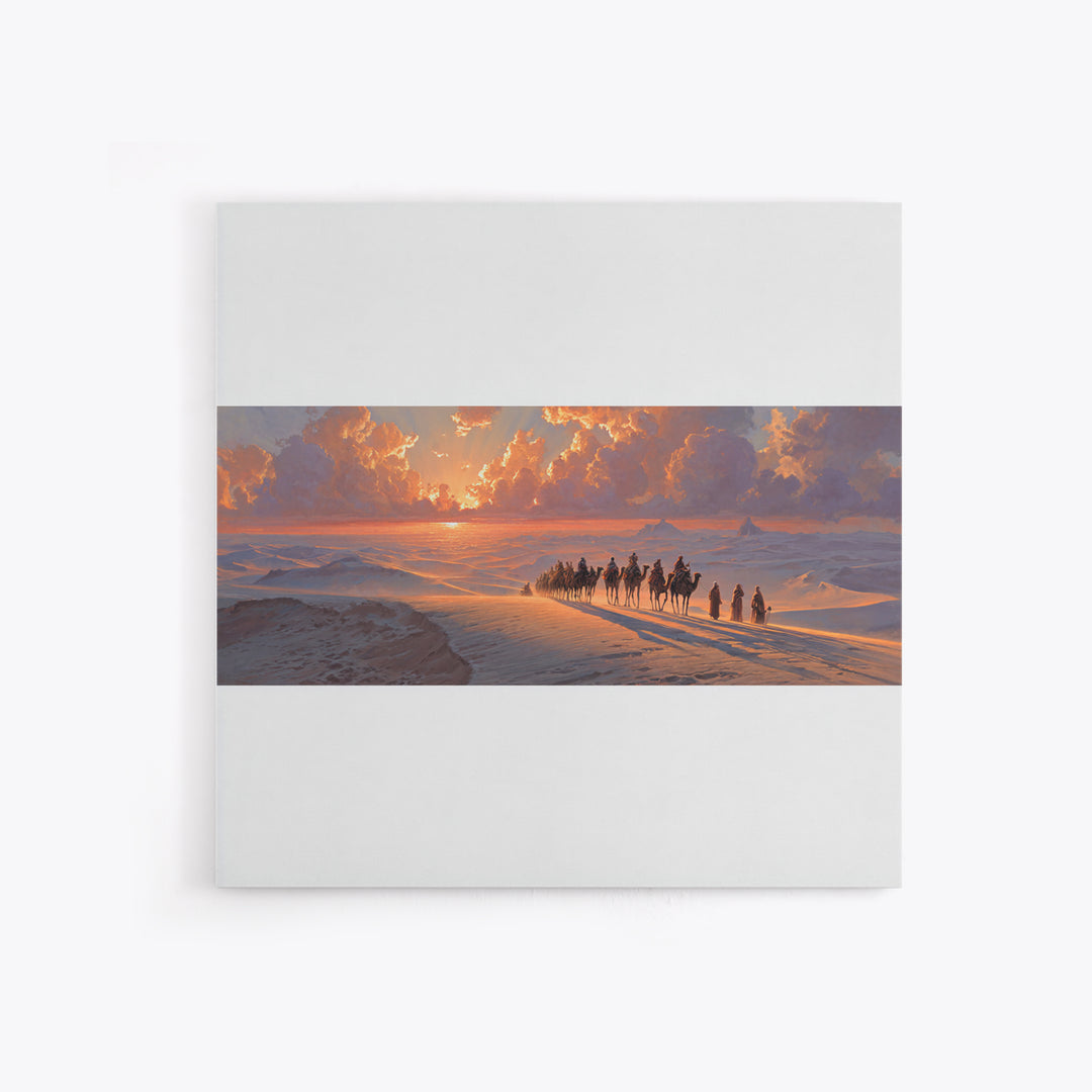 Sunset Desert Caravan Canvas Print, Panoramic Landscape Wall Art, Southwestern Decor, Long Horizontal Art, Travel Gift Idea