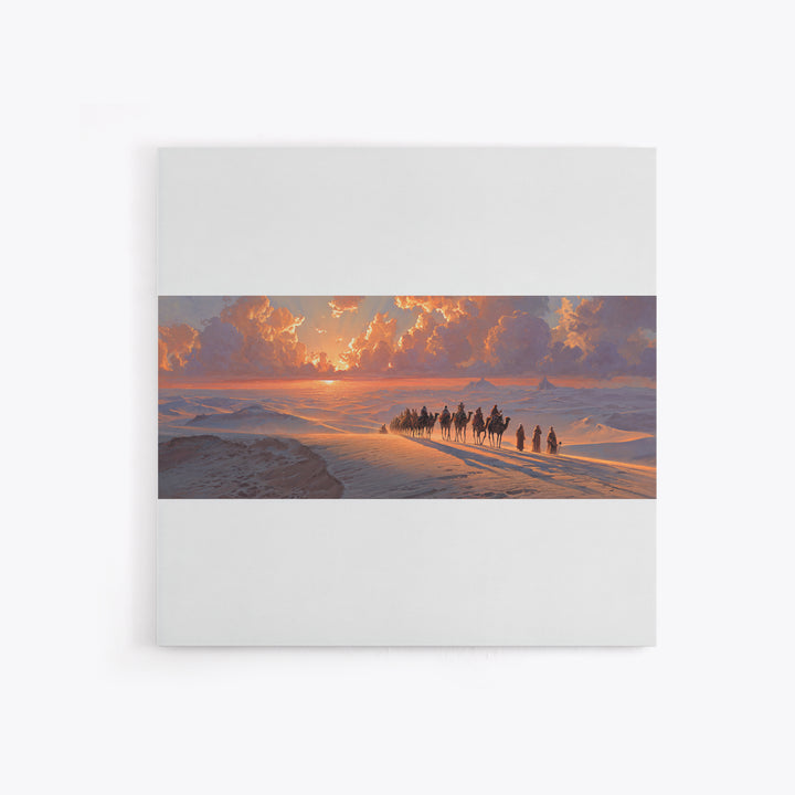 Sunset Desert Caravan Canvas Print, Panoramic Landscape Wall Art, Southwestern Decor, Long Horizontal Art, Travel Gift Idea