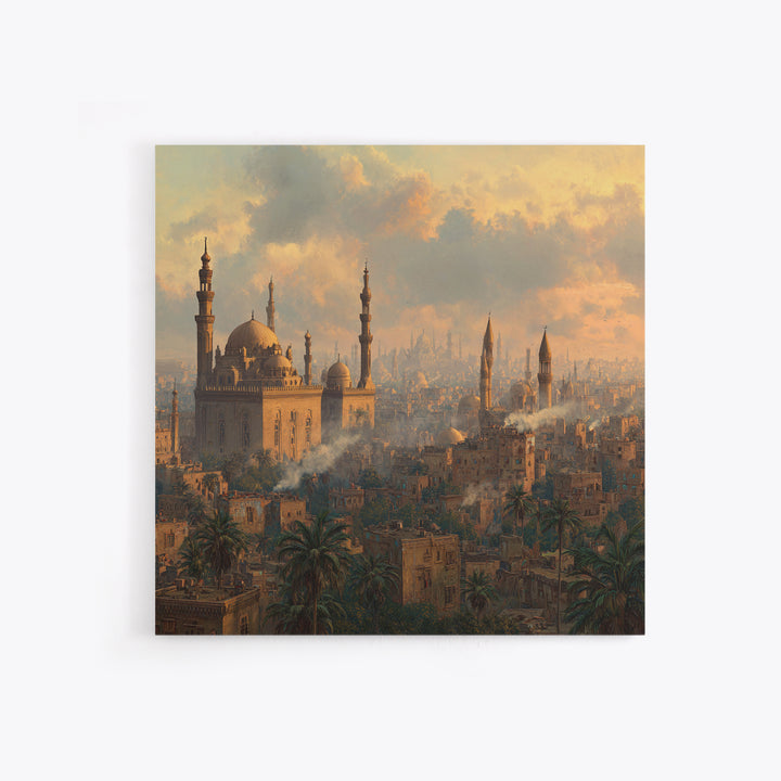 Cairo Mosque Skyline At Golden Hour Canvas Print, Islamic Wall Art, Middle Eastern Decor, Spiritual Cityscape Poster, Travel Art