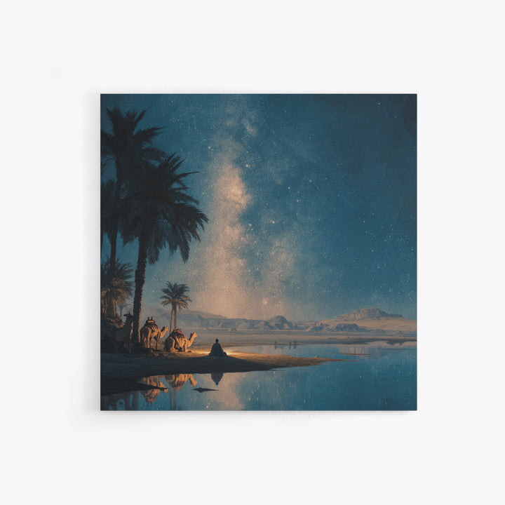 Starlit Desert Oasis With Camels Wall Art, Celestial Night Landscape Print For Boho Home Decor And Meditation Room Wall Decor