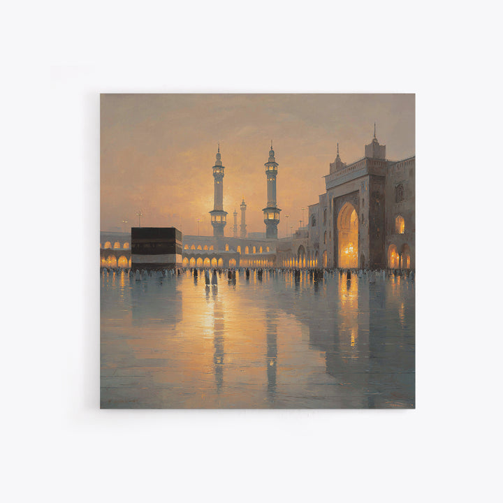 Mecca Kaaba Courtyard At Sunset Wall Art, Islamic Architecture Canvas Print, Hajj Travel Decor, Muslim Home Gift, Fine Art Print