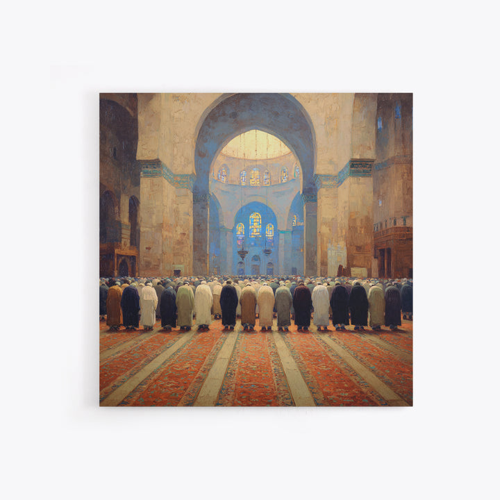 Grand Mosque Prayer Scene Wall Art, Islamic Home Decor, Framed Canvas Print, Spiritual Architecture, Ramadan Gift, Muslim Wall Decor