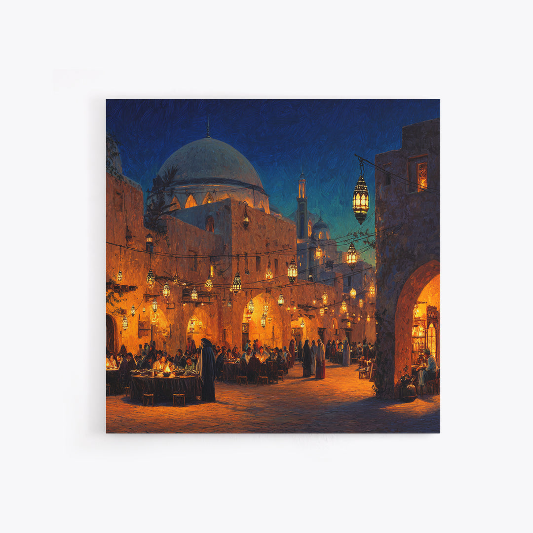 Lantern Lit Mosque Courtyard At Night Wall Art, Islamic Home Decor, Arabic Architecture Print, Ramadan Decor, Eid Gift Art