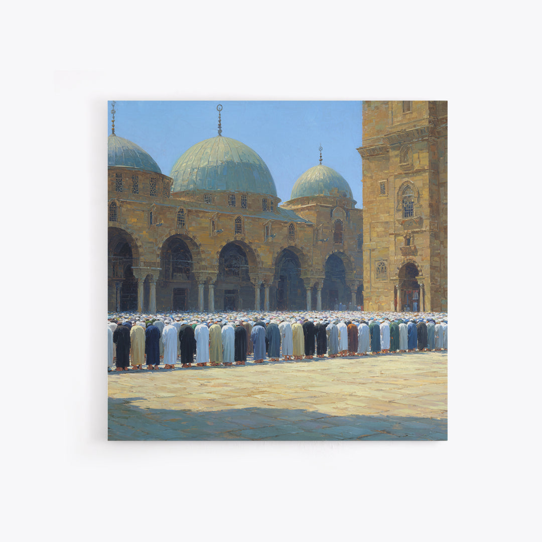 Sunlit Mosque Courtyard Prayer Wall Art, Islamic Architecture Canvas Print, Muslim Home Decor, Ramadan Gift, Spiritual Decor