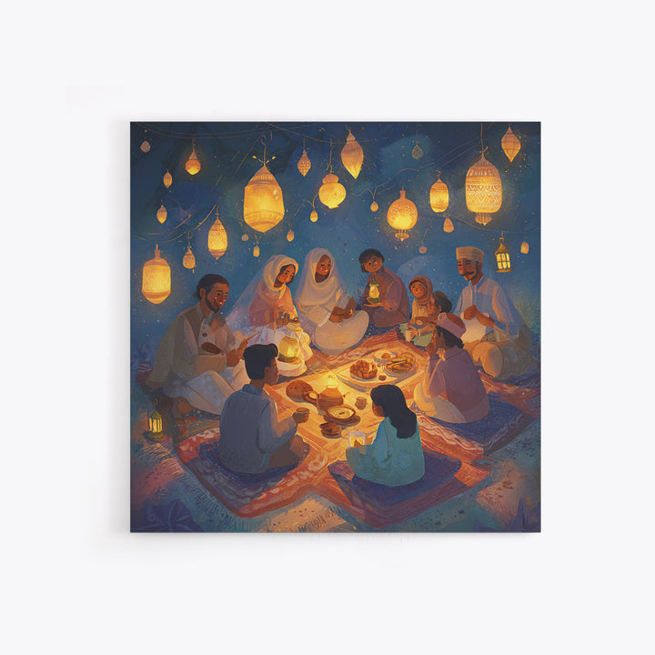 Ramadan Family Lantern Picnic Wall Art, Islamic Canvas Print, Eid Decor, Muslim Home Decor, Housewarming Gift For Living Room