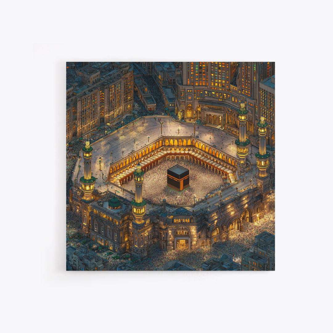 Illuminated Kaaba In Makkah At Night Wall Art, Islamic Home Decor, Quran Decor, Mosque Print, Eid Gift, Muslim Wall Decor