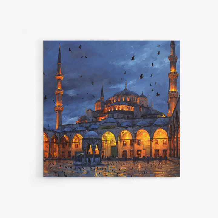 Blue Mosque At Twilight Framed Canvas Print, Islamic Architecture Wall Art, Turkish Travel Poster, Moody Home Decor Gift